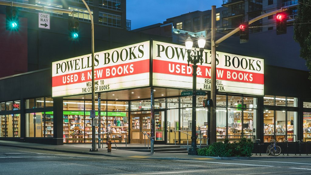 Powell's Books - main entrance at night
